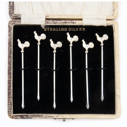 824 - A CASED SET OF SILVER COCKTAIL STICKS, LONDON