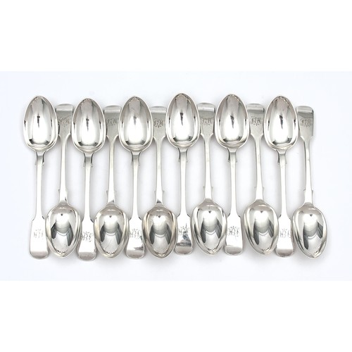 707 - A SET OF TWELVE VICTORIAN SILVER FIDDLE PATTERN SOUP SPOONS, CHAWNER AND CO, LONDON, 1856