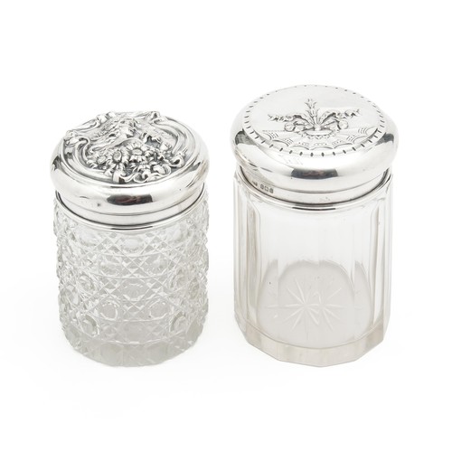 889 - TWO EDWARD VII SILVER-MOUNTED AND GLASS DRESSING TABLE JARS, WILLIAM NEALE, BIRMINGHAM, 1908