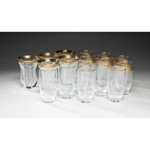 475 - 17 MOSER LEAD FREE CRYSTAL DRINKING GLASSES WITH GILT TRIM