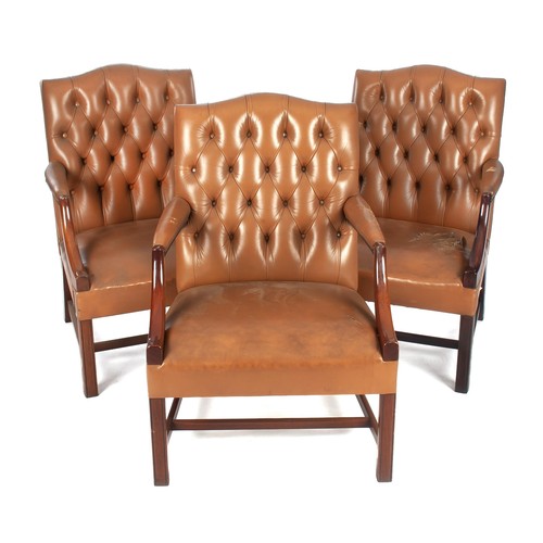 1006 - A SET OF THREE GAINSBOROUGH-STYLE LEATHER ARMCHAIRS