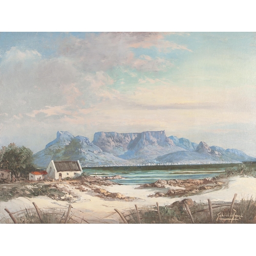 314 - Gabriel Cornelis de Jongh (South African 1913 - 2004) COASTAL COTTAGE WITH TABLE MOUNTAIN