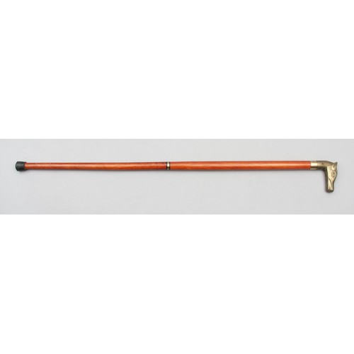 63 - A BRONZE MOUNTED WALKING STICK