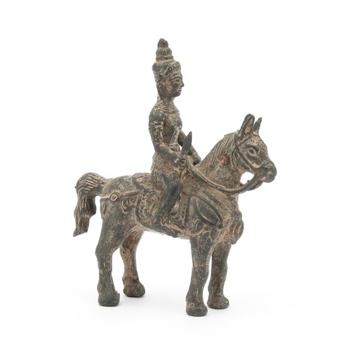 580 - A BURMESE BRONZE FIGURE OF A HORSEMAN, 19TH CENTURY