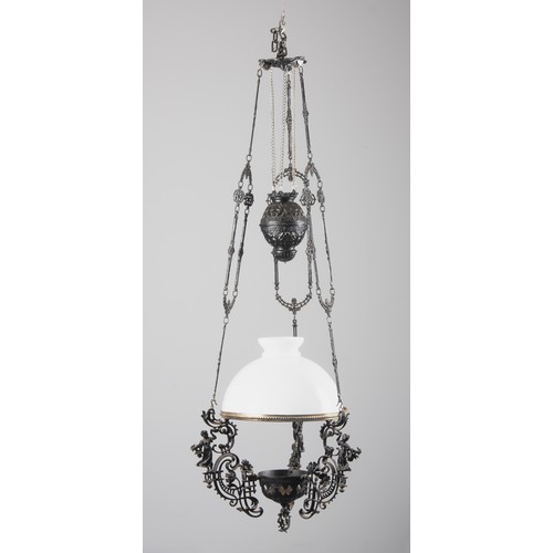 484 - A VICTORIAN STYLE CAST METAL HANGING LANTERN