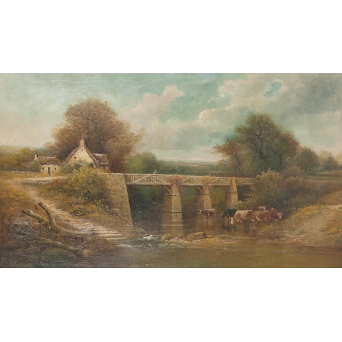 397 - George Frederick Harris (British 1856 – 1924) COWS BENEATH A BRIDGE