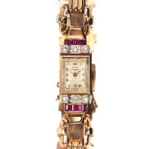 976 - A LADIES GIRARD PERREGAUX NATURAL DIAMOND AND RUBY WATCH