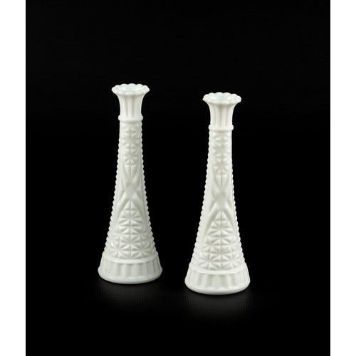 503 - A PAIR OF MILK GLASS BUD VASES