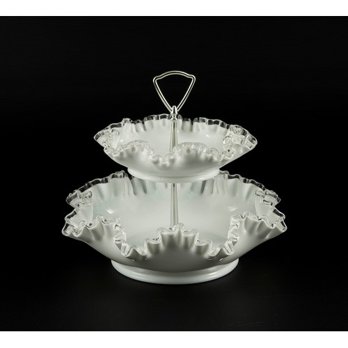 502 - A FENTON MILK GLASS SILVER CREST TIDBIT TRAY