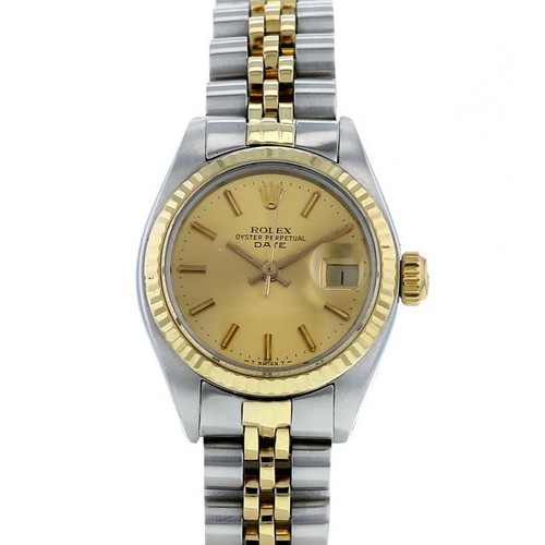 979 - A LADIES GOLD AND STAINLESS-STEEL WRISTWATCH, ROLEX DATEJUST