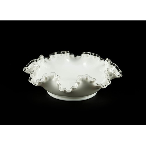 497 - A FENTON MILK GLASS SILVER CREST BOWL