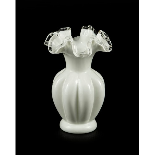 498 - A FENTON MILK GLASS SILVER CREST VASE