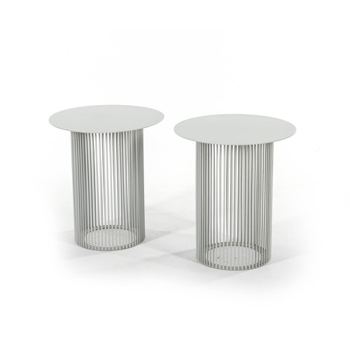 364 - A PAIR OF ALUMINIUM AND STEEL CHA CHA 400 SIDE TABLES, BY HALDANE MARTIN