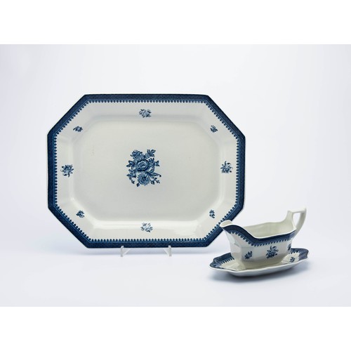 633 - A WEDGWOOD 'SPRINGFIELD' PATTERN PLATTER AND SAUCE BOAT WITH UNDERPLATE