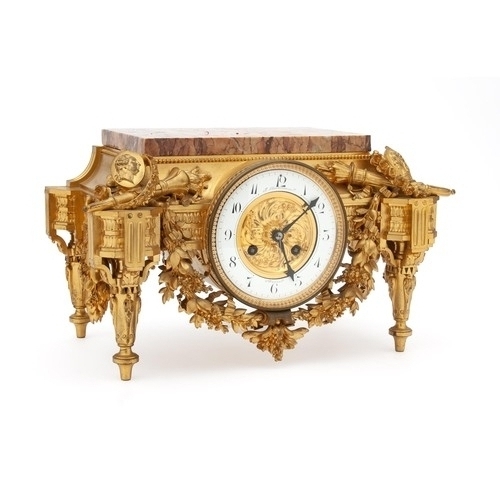 2 - A FRENCH GILT-METAL AND MARBLE MANTLE CLOCK, E. BARBEDIENNE, PARIS, 19TH CENTURY