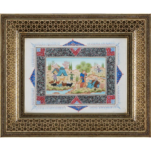 40 - A PAIR OF PERSIAN PAINTINGS ON CAMEL BONE