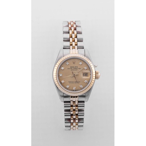 978 - A LADIES GOLD AND STAINLESS-STEEL WRISTWATCH, ROLEX DATEJUST