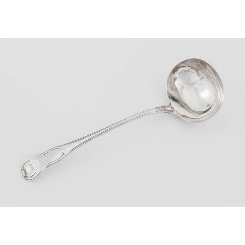 689 - A GEORGE III SILVER KINGS PATTERN SOUP LADLE, JOSIAH AND GEORGE PIERCY, LONDON, 1817