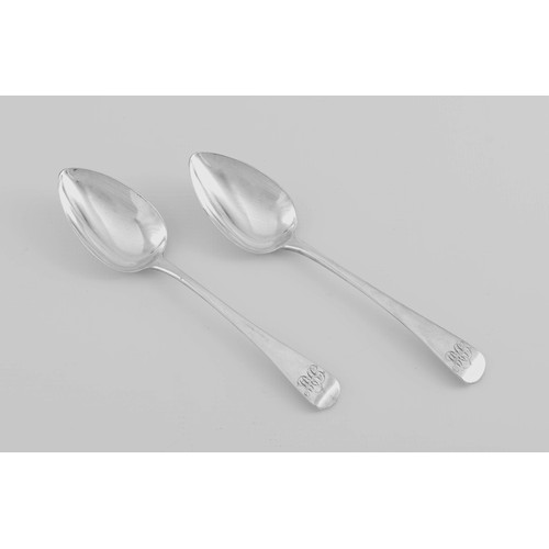 688 - A PAIR OF GEORGE III SILVER OLD ENGLISH PATTERN TABLESPOONS, SOLOMON HOUGHAM, LONDON, 1815