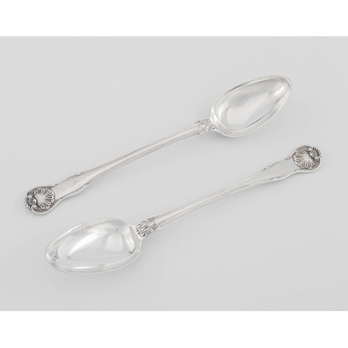 696 - A PAIR OF WILLIAM IV SILVER SERVING SPOONS, WILLIAM EATON, LONDON, 1832