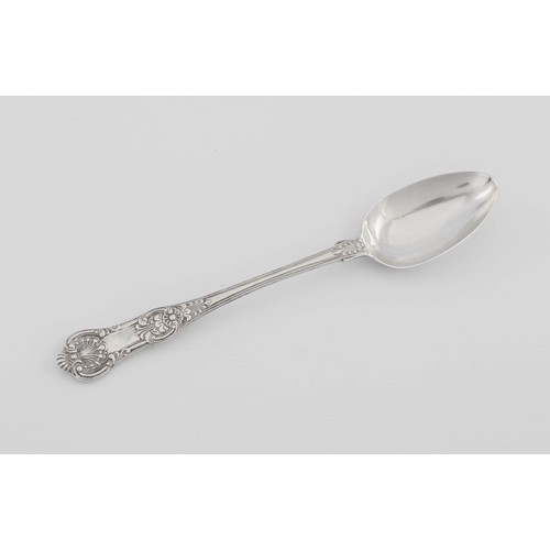 697 - A WILLIAM IV SILVER SERVING SPOON, JOHN JAMES WHITING, LONDON, 1834