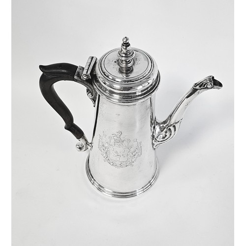 671 - A GEORGE I SILVER COFFEE POT, LONDON, 1737