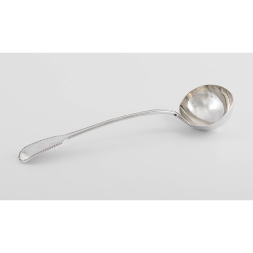 705 - A VICTORIAN SILVER FIDDLE AND THREAD PATTERN SOUP LADLE, JOHN JAMES WHITING, LONDON, 1848