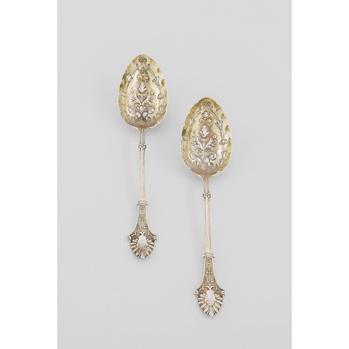 716 - A PAIR OF VICTORIAN SILVER BERRY SPOONS, ELKINGTON AND CO, BIRMINGHAM, 1874