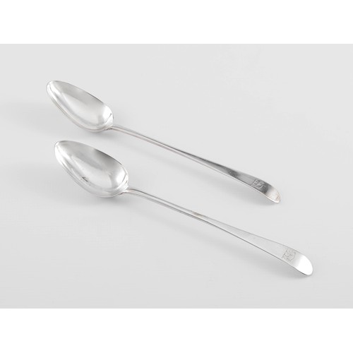 675 - A PAIR OF GEORGE III SILVER OLD ENGLISH PATTERN SERVING SPOONS, JOHN BOLLAND, DUBLIN, 1780