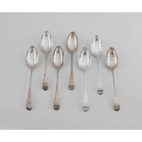 676 - SEVEN GEORGE III SILVER OLD ENGLISH PATTERN TABLESPOONS, MAKERS MARK 'AM', EDINBURGH, 1788