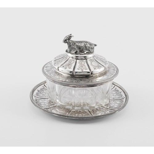 711 - A VICTORIAN SILVER AND GLASS BUTTER DISH, DANIEL AND CHARLES HOULE, LONDON, 1863