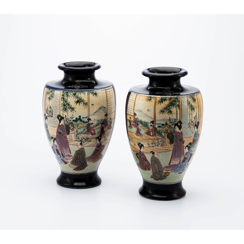 1152 - A PAIR OF COBALT BLUE JAPANESE VASES