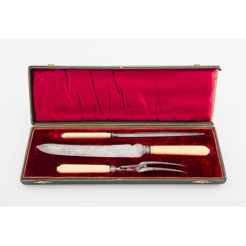 848 - A CASED STAINLESS STEEL AND BONE CARVING SET, JOSEPH FENTON AND SONS CUTLERS