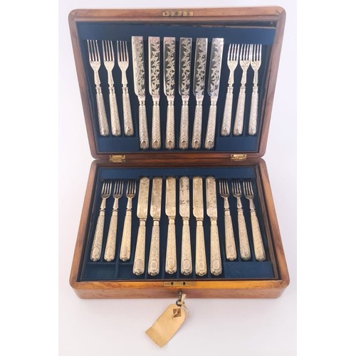 837 - A CASED SET OF ELECTROPLATE FRUIT KNIVES AND FORKS