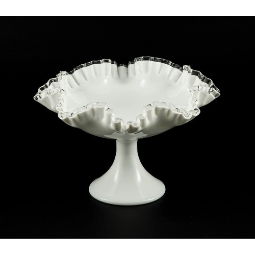 496 - A FENTON MILK GLASS SILVER CREST FRUIT COMPOTE PEDESTAL BOWL