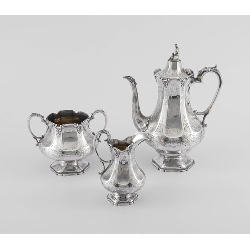 712 - A VICTORIAN SILVER THREE-PIECE TEA SERVICE, ROBERT HARPER, LONDON, 1863