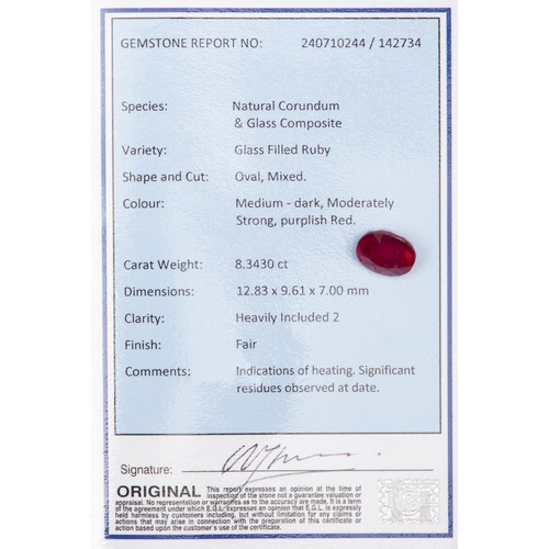 173 - A CERTIFIED NATURAL RUBY, 8.34 CARATS