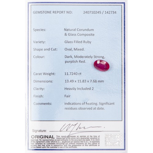 176 - A CERTIFIED NATURAL RUBY, 11.72 CARATS