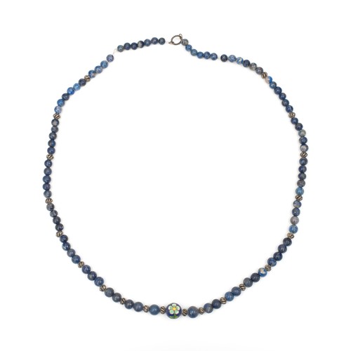 143 - A CHINESE SILVER AND LAPIS LAZULI CLOISONNE NECKLACE