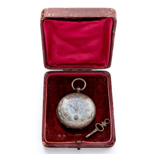 15 - A SILVER PLATED HALF HUNTER CASED POCKET WATCH