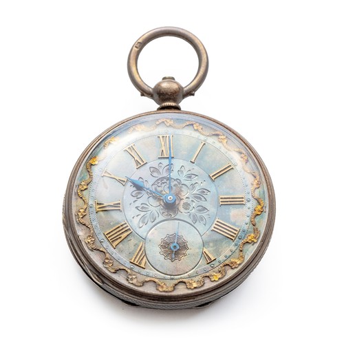 15 - A SILVER PLATED HALF HUNTER CASED POCKET WATCH