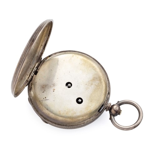 15 - A SILVER PLATED HALF HUNTER CASED POCKET WATCH