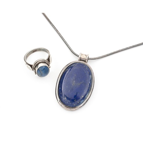 A SUITE OF SILVER AND LAPIS LAZULI JEWELLERY