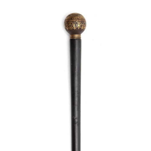 1355 - AN EBONY AND BRASS MOUNTED WALKING STICK