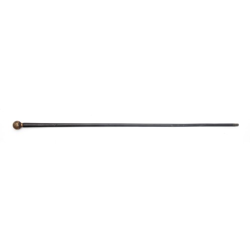 1355 - AN EBONY AND BRASS MOUNTED WALKING STICK