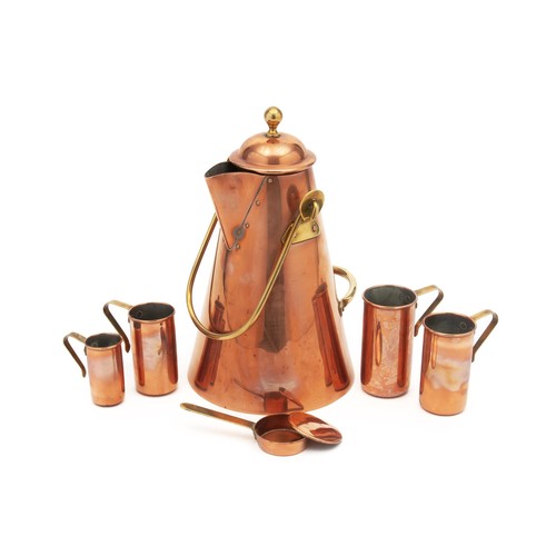 220 - A COPPER COFFEE POT WITH ASSOCIATED MEASURES