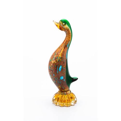 459 - A MURANO MULTICOLOURED AVENTURINE GLASS DUCK