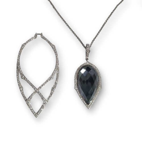 111244 - A STEPHEN WEBSTER QUARTZ AND NATURAL DIAMOND PENDANT AND ENHANCER, 18 CARAT WHITE GOLD