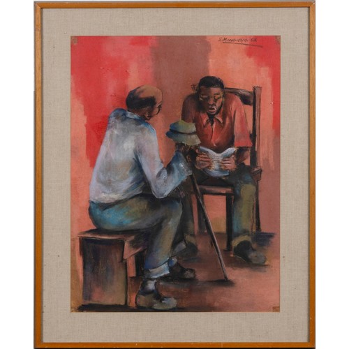 691 - Simon Monaheng (South African 20th Century) TWO FIGURES READING