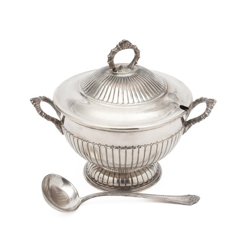 5040 - AN ELECTROPLATE SOUP TUREEN, COVER AND LADLE